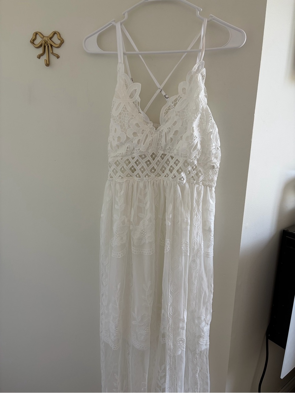 White Lace Maxi Dress with Floral Embroidery